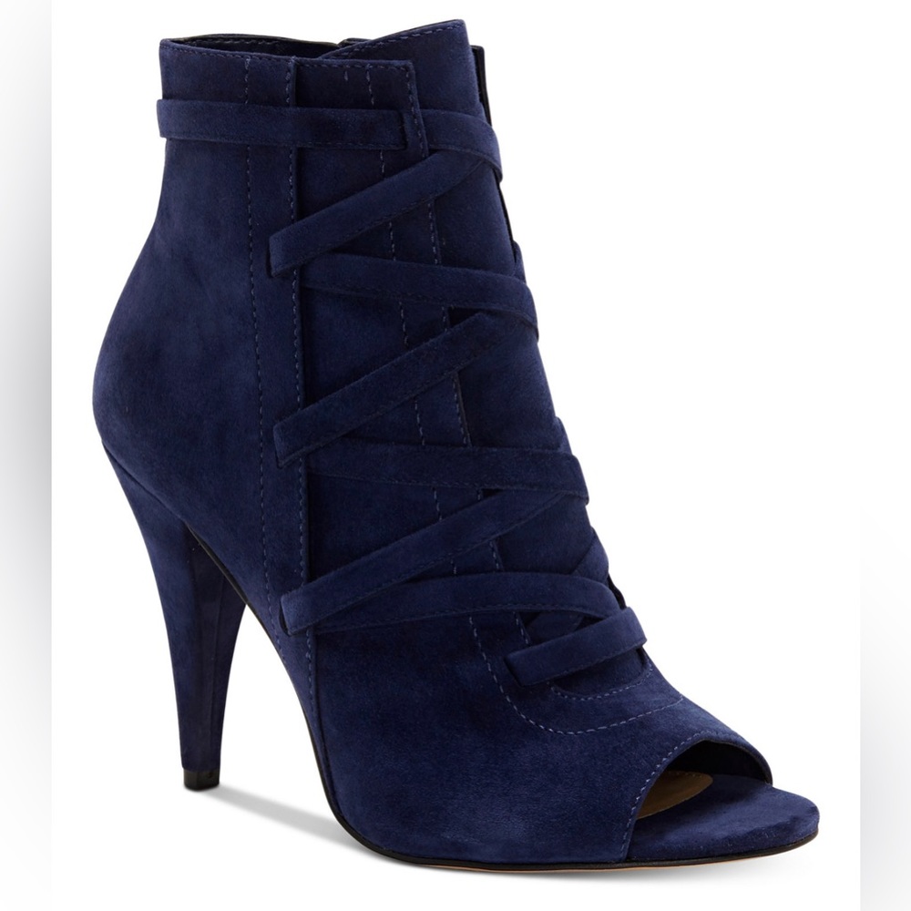 Aranda Lace-Up Peep-Toe Dress Booties “4” Heels